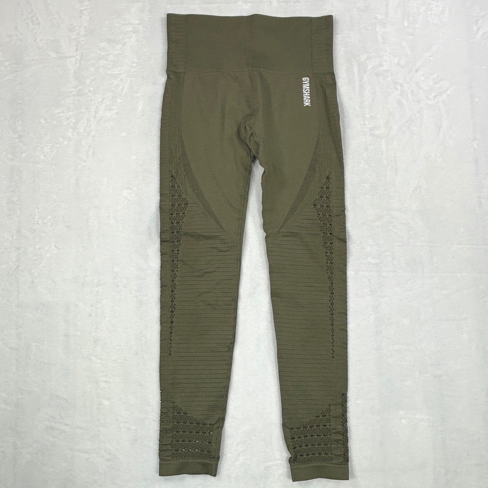 Gymshark Energy Seamless Eyelet Detail Leggings Olive Green High Waisted Small